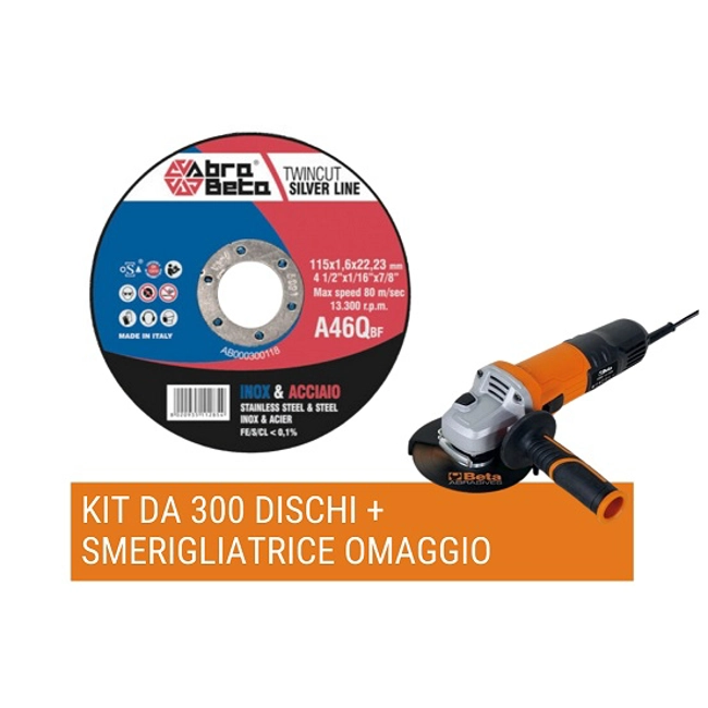 Vendita online Kit 300 dischi Ø115X1.0 Abra Beta + smerigliatrice Beta 750W